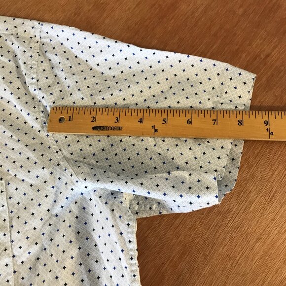 Tasso Elba Shirt Men L Blue Geometric Button Up Pocket Short Sleeve Collared - Picture 9 of 12